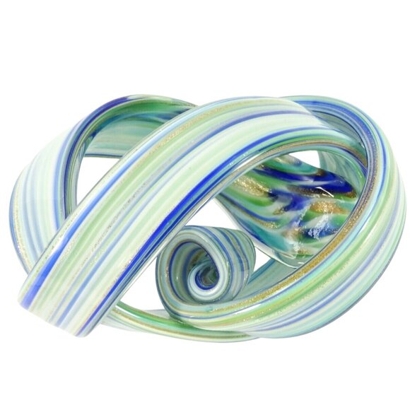 Art Glass Love Eternity Knot Blue Green Golden Swirls - Picture 1 of 8